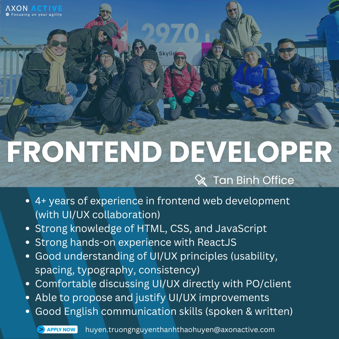 Tuyển dụng Front-end ReactJS, VueJS, Angular | 🚀 **Axon Active cần tìm ...