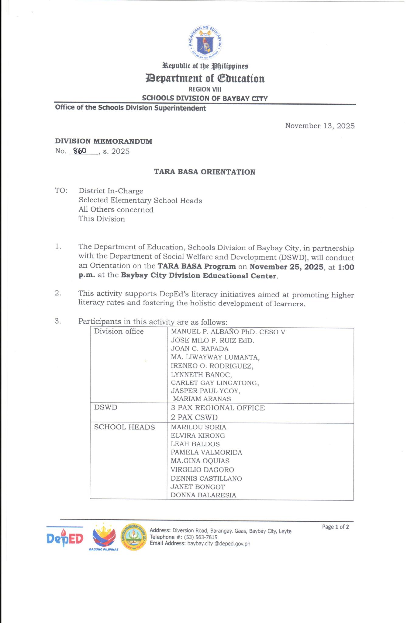 Recs Senag - DM NO 863, S. 2025 MONITORING OF THE... | Facebook