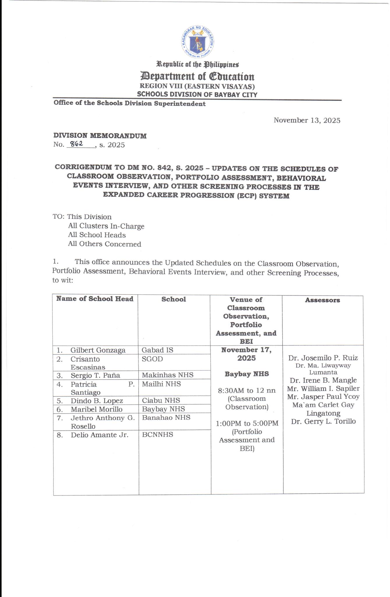 Recs Senag - DM NO 862, S. 2025 CORRIGENDUM TO DM NO. 842,... | Facebook