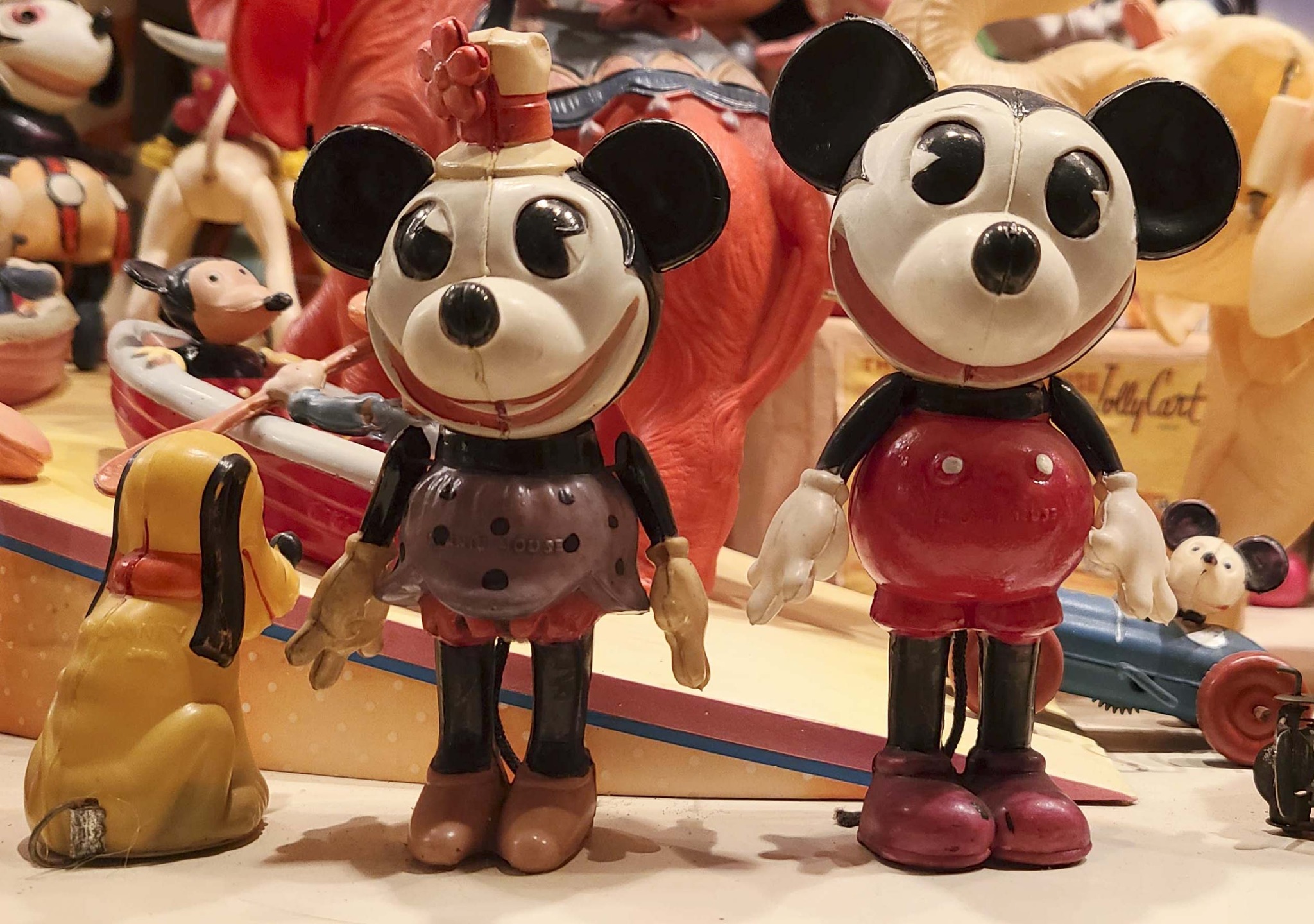 Vintage Mickey and Minnie Mouse celluloid figures from 1920s-1930s