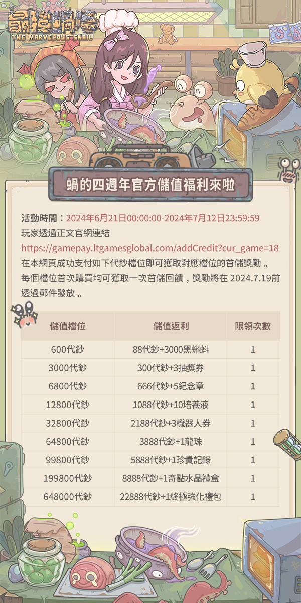 最強蝸牛 - 四週年限時返利加碼，儲值拿超高返利！ 《#最強蝸牛》官方儲值渠道特別活動上線啦！ 【官方儲值活動一】... | Facebook