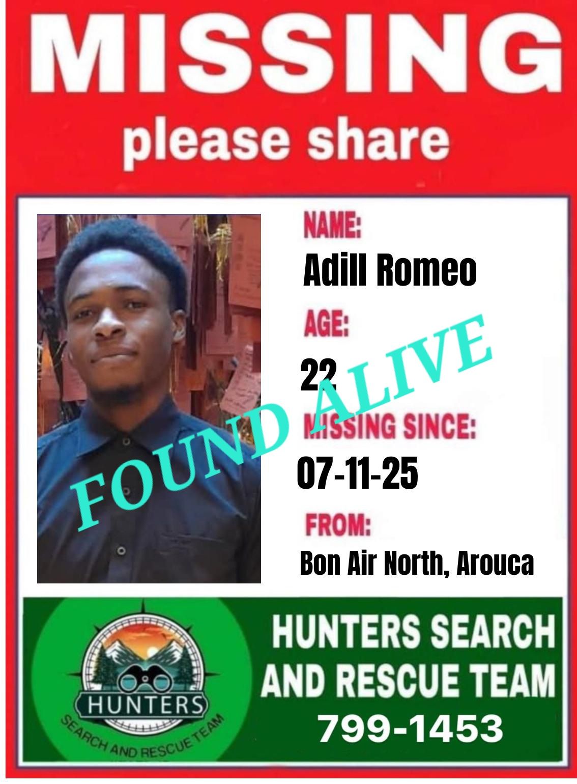 ADILL ROMEO was safely... - Hunters Search and Rescue Team | Facebook