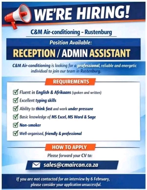 C&M Air-conditioning... - Rustenburg Vacancies With Kidahz | Facebook