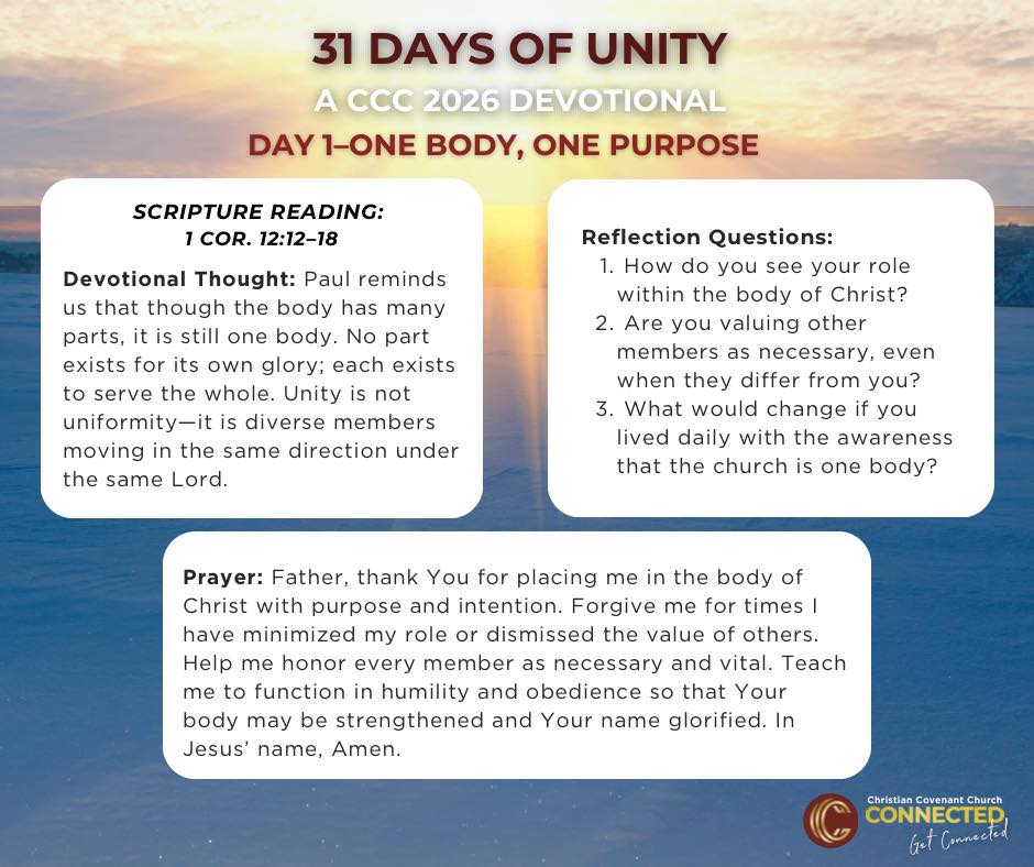 Christian - As we enter 2026, it important that we walk in unity as the ...