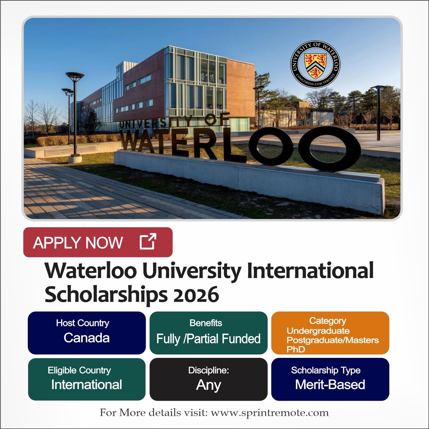 SprintRemote - Waterloo University International Scholarships 2026 ...