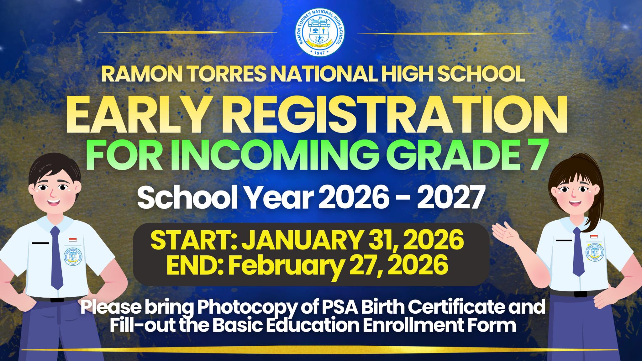 RTNHS - EARLY REGISTRATION FOR INCOMING GRADE 7 School Year 2026 - 2027 ...