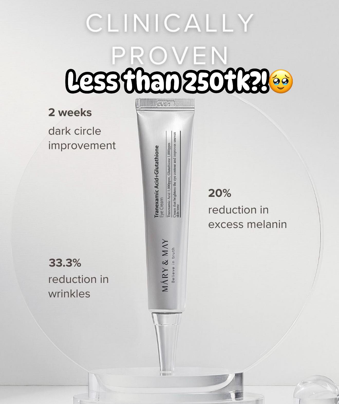 This viral eye cream is now less than 250tk… yes, you read that right 😳🔥 A crazy 48-hour flash sale for my budget queens dealing with dark circles & puffy under eyes