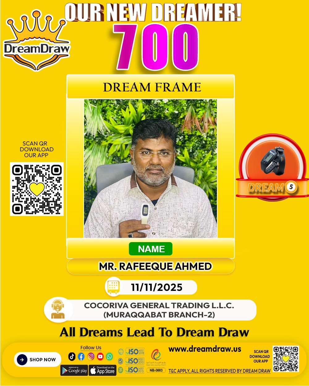 Dream - Huge congratulations to MR. RAFEEQUE AHMED for receiving a 700 ...
