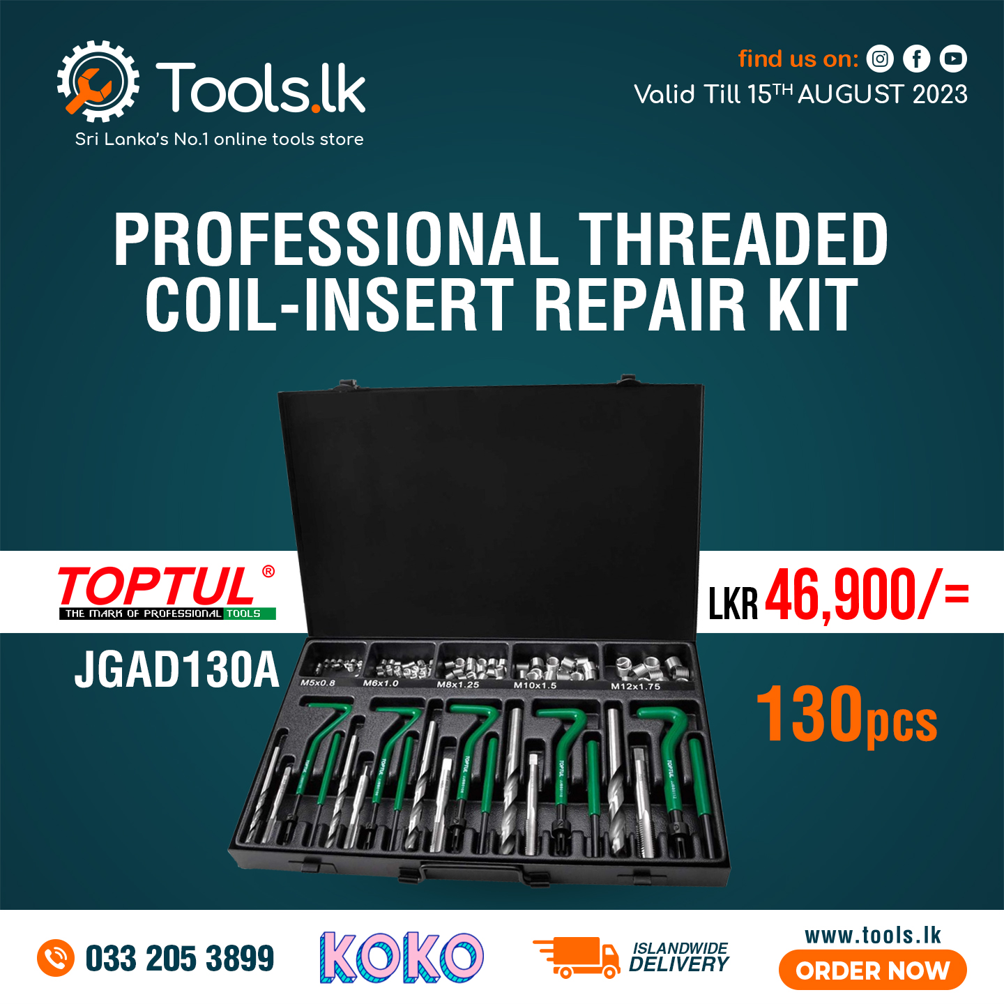 Tools.lk - JGAD130A Professional Threaded Coil-Insert Repair Kit 130pcs ...