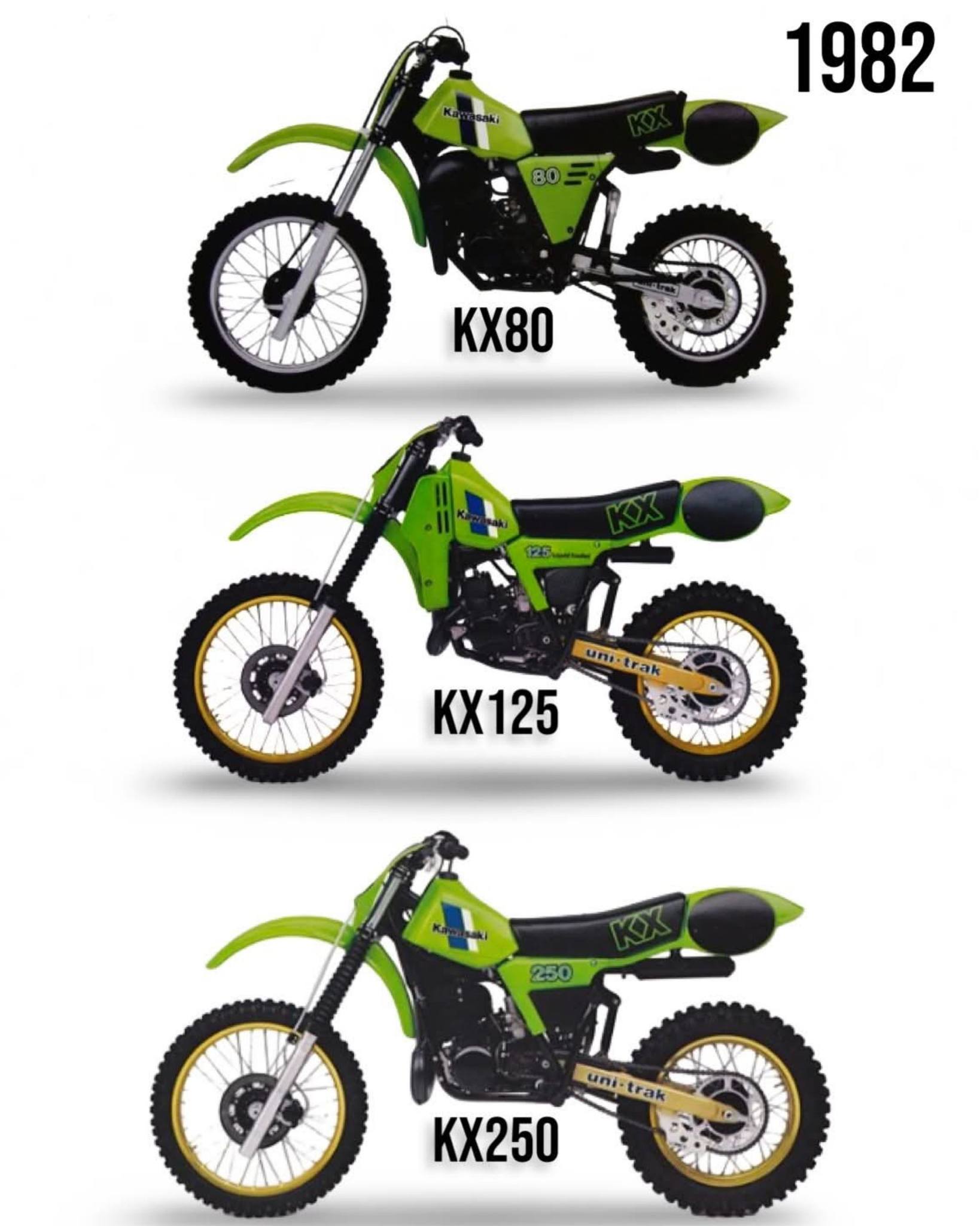 1982 Kawasaki KX dirt bike lineup