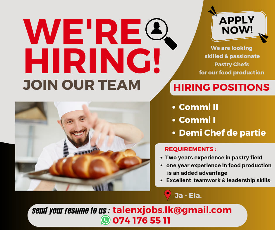 TalenX - We are hiring - (Pastry Chefs) Commi,Demi Job Location : Ja ...