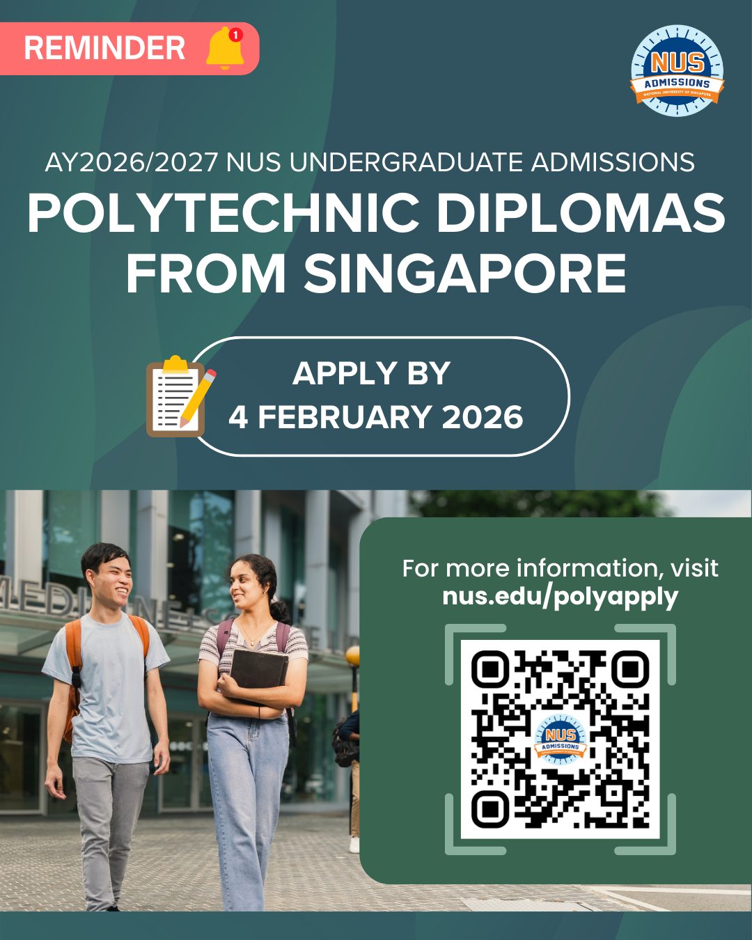 [🔔𝐑𝐞𝐦𝐢𝐧𝐝𝐞𝐫] 𝐀𝐘𝟐𝟎𝟐𝟔/𝟐𝟎𝟐𝟕 𝐍𝐔𝐒... - NUS Office of Admissions | Facebook