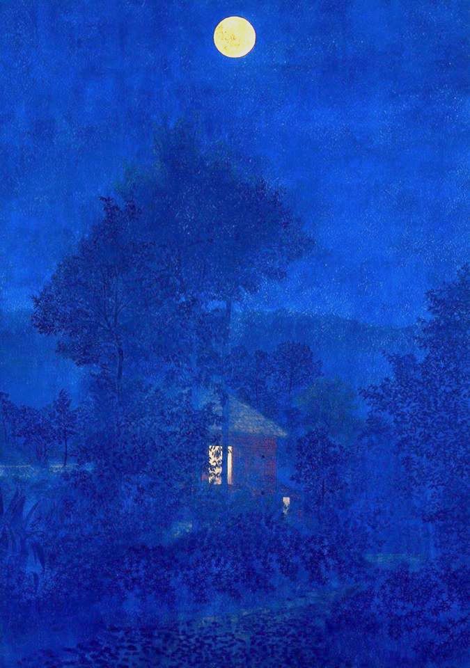 風と月 日本画 Moon and the light from a window