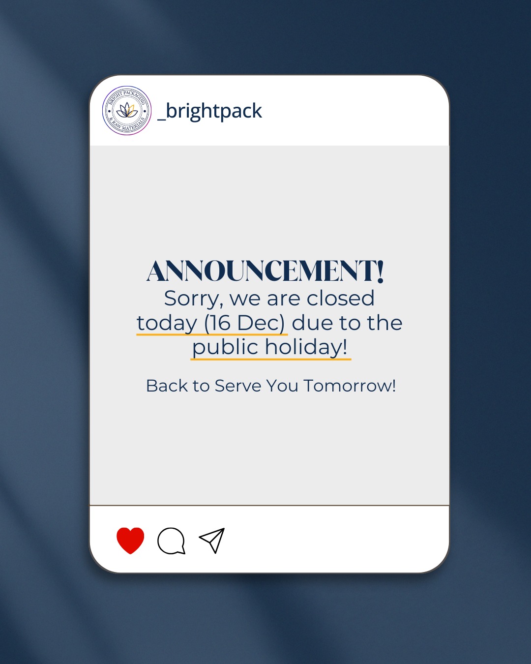 Bright - Please note: We’ll be closed on 16 December in observance of ...