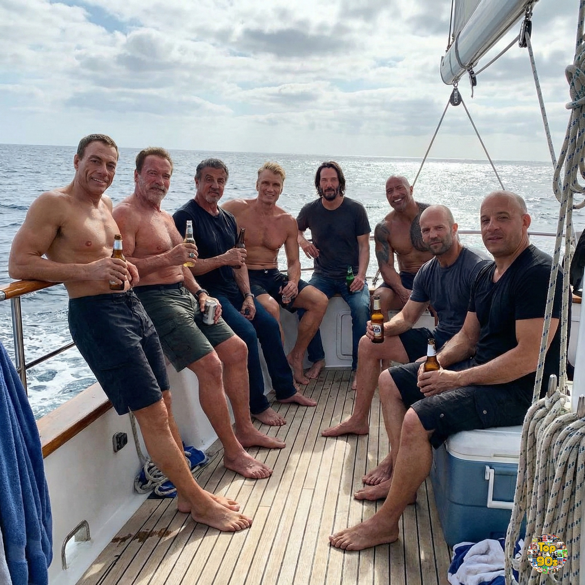 Top - Work done. Bottles open. Jean-Claude Van Damme, Arnold ...