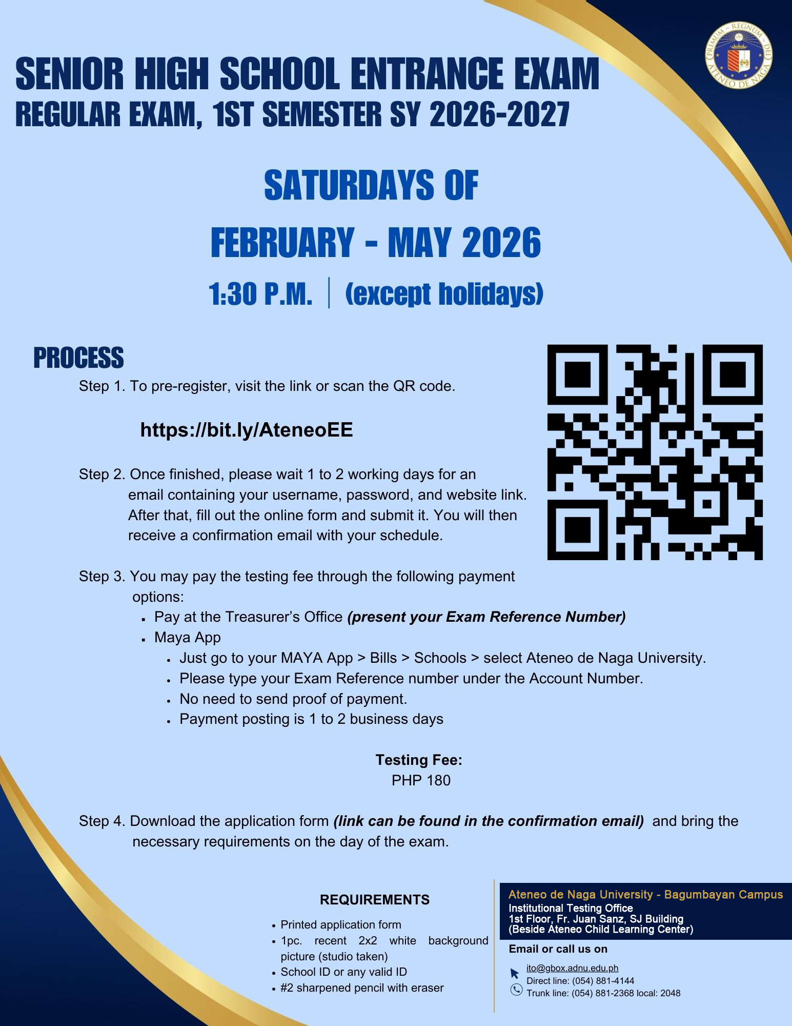 Ateneo - SENIOR HIGH SCHOOL ENTRANCE EXAM Regular Exam, 1st Semester SY ...