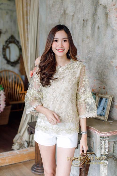 🌸เสื้อลูกไม้ผ้าแก้ว แขน 5 ส่วน ผ้าต่อแขนกระดิ่ง 2 ชั้นใส่สวยเรยค่ะ ลาย ...
