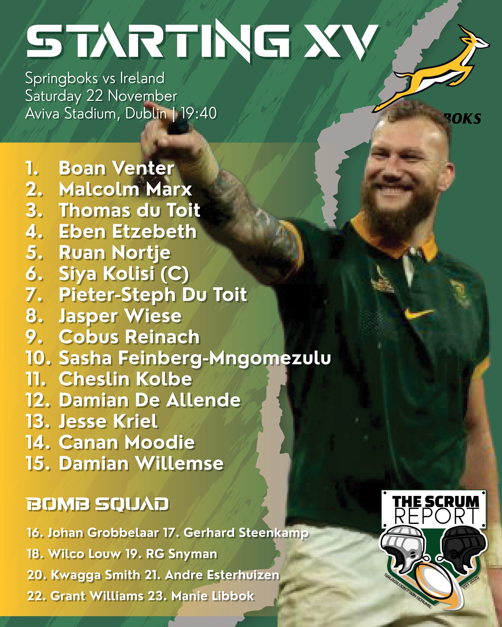 Here is your Springbok side to go head... - The Scrum Report | Facebook