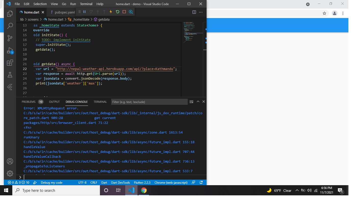 Flutter Development | hello expert iam trying fetch whether api from ...