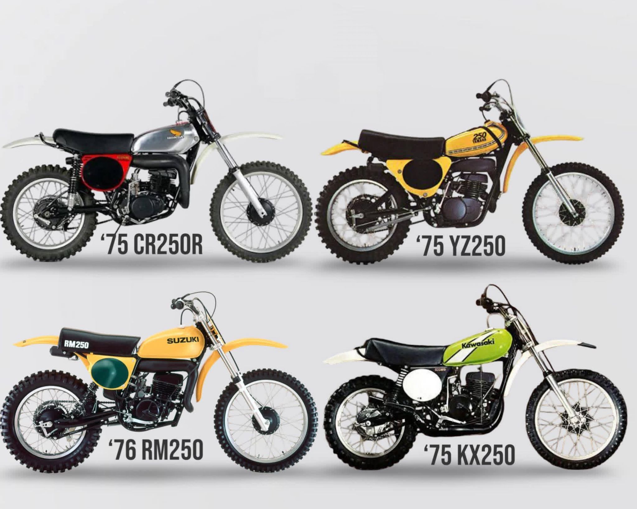 Vintage dirt bikes from the 1970s