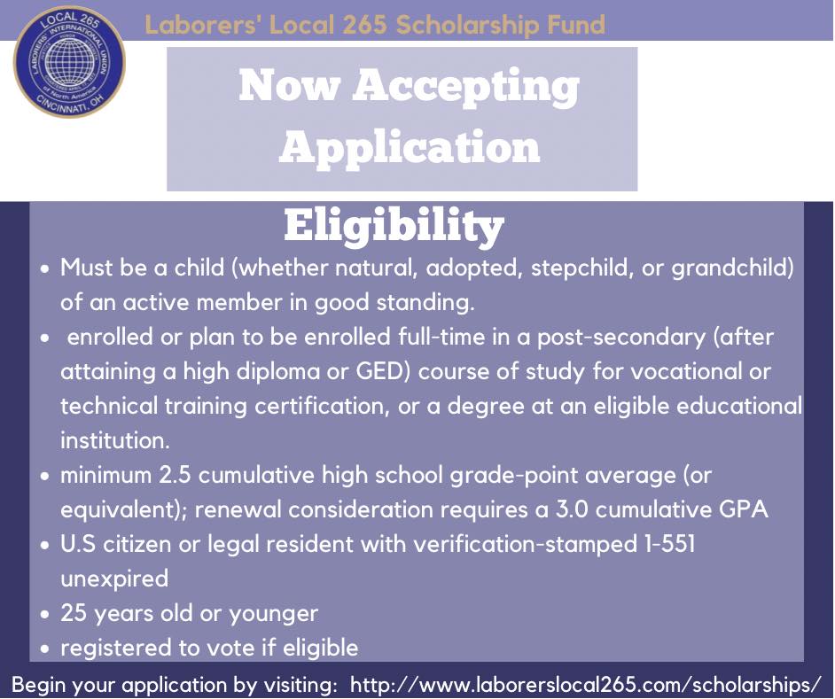 Our scholarship application process... - Laborer's Local 265