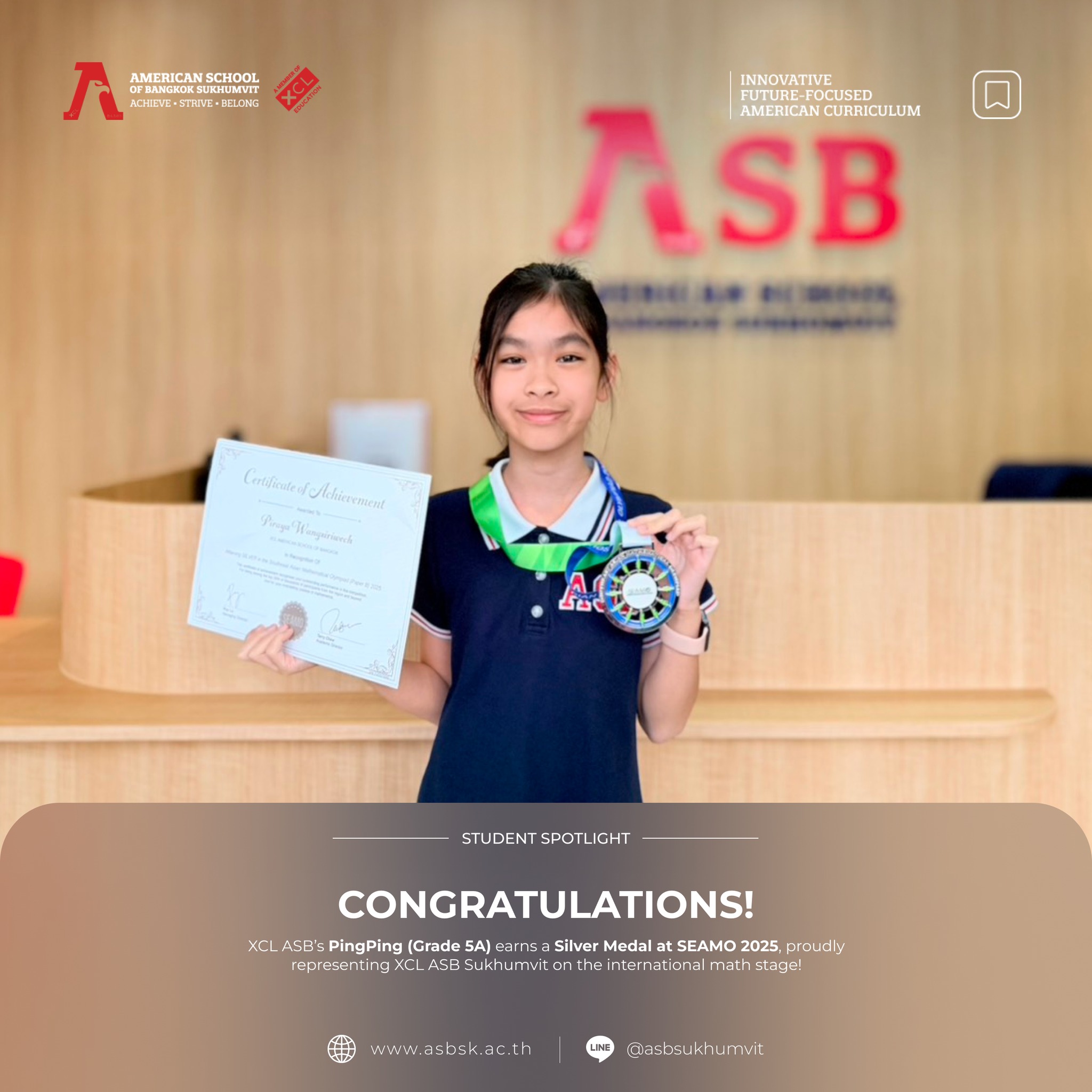 American - XCL ASB Sukhumvit is proud to celebrate PingPing from Grade ...
