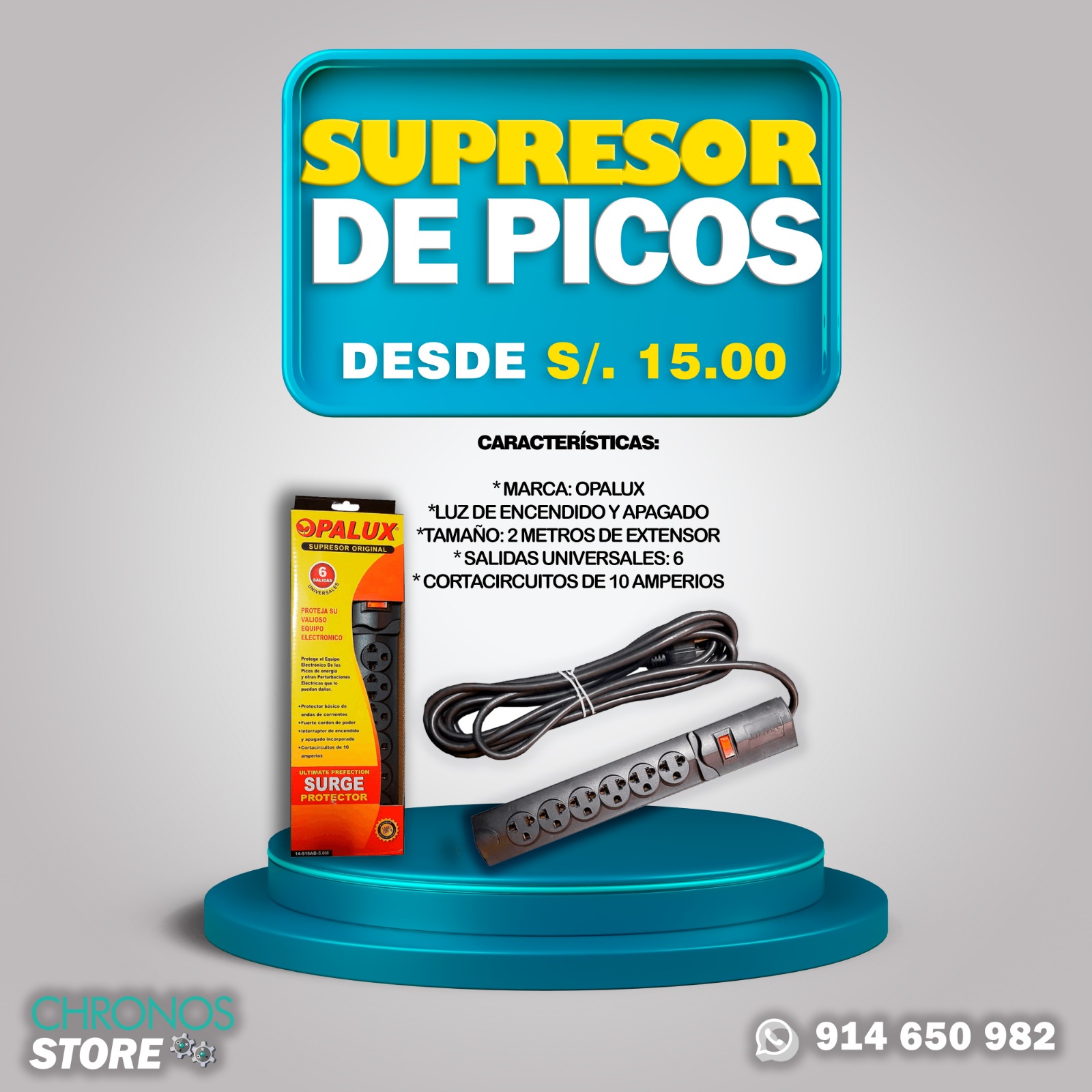 Chronos - SUPRESOR DE PICOS 6 TOMAS 2M OPALUX 14-515AB-2M Supresor de ...