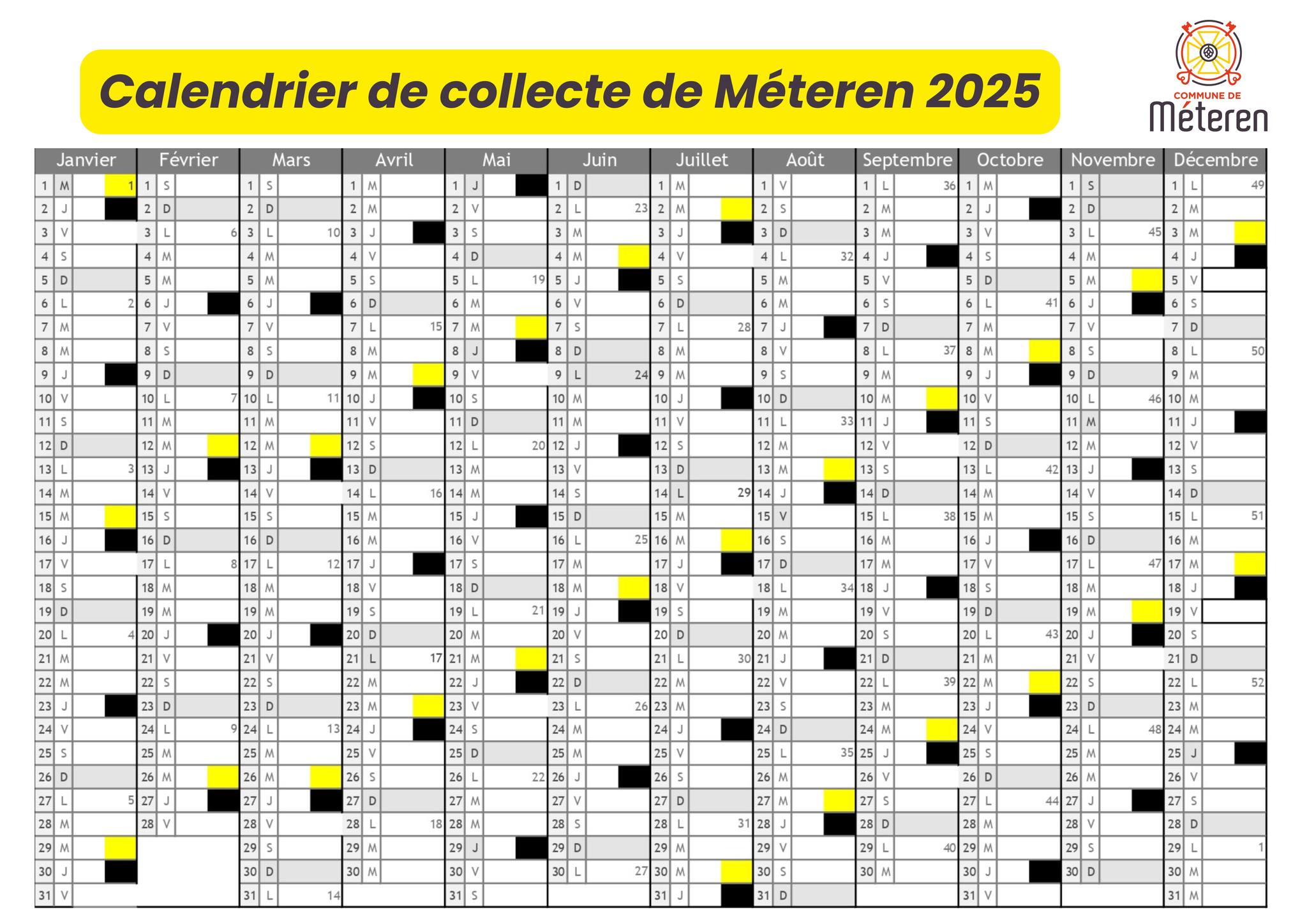 | CALENDRIER DE COLLECTE 2025 | 🟢 Le... - Commune de Méteren | Facebook