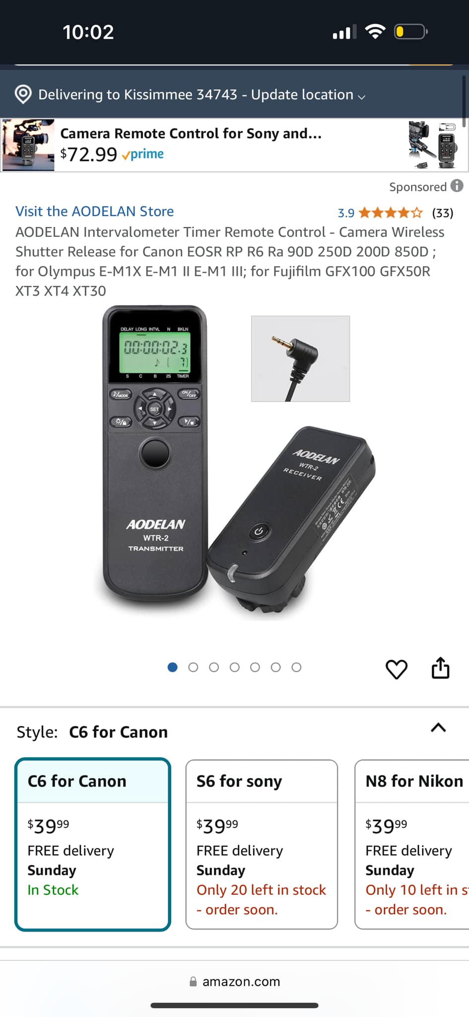 Télécommande sans Fil avec intervalomètre pour Canon 90D EOS R RP M6 Mark II SL2 T6