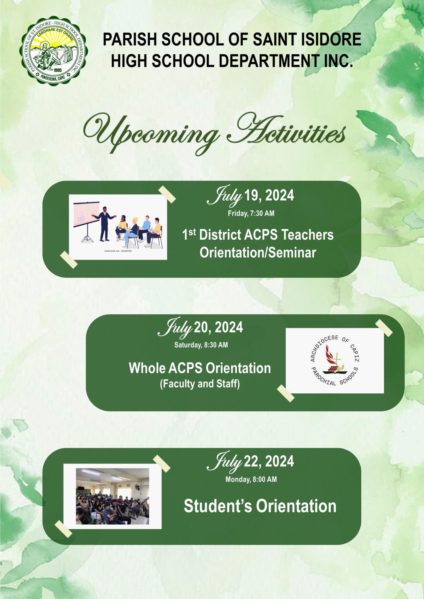 ️Upcoming Activities for School Year... - Pssi-Hs official