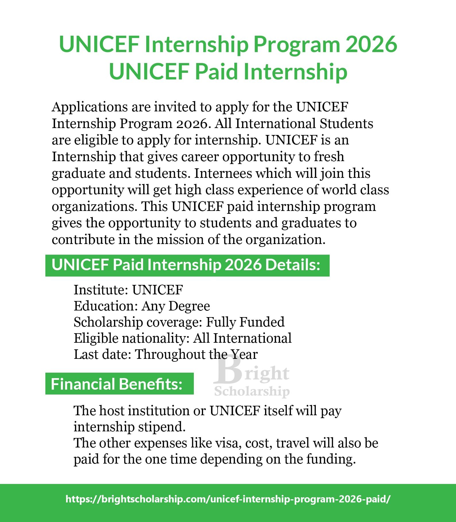 UNICEF Internship Program 2026 |... - Bright Scholarship | Facebook