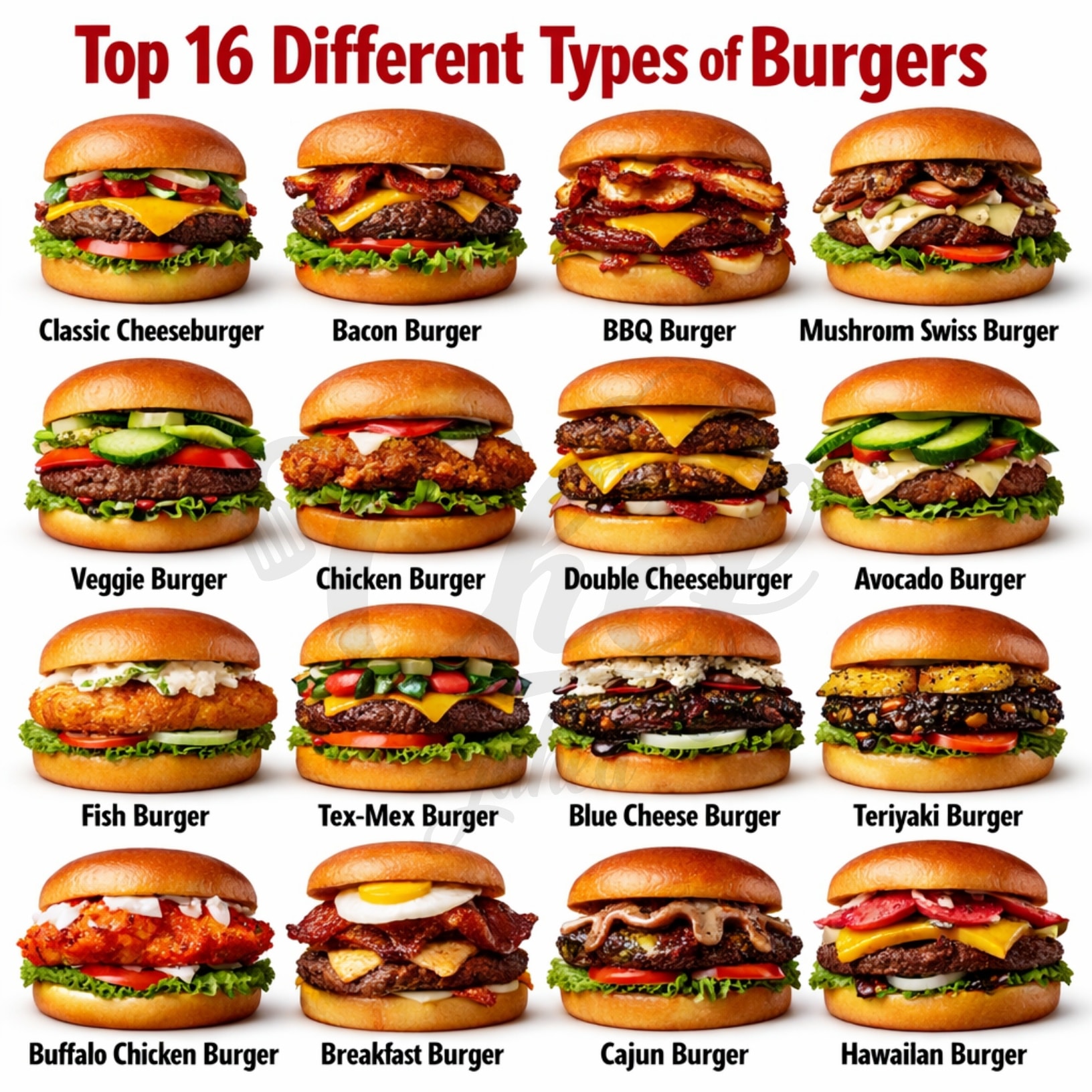 Chef Jahed - Top 16 Different Types of Burgers beef... | Facebook