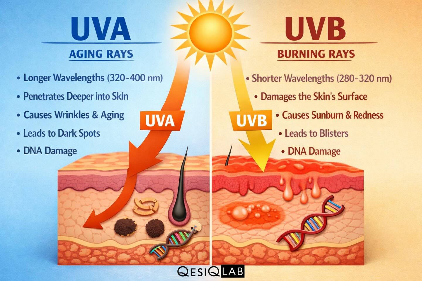 Qesiq - ☀️ Did you know? Not all sun rays are the same! Your skin ...