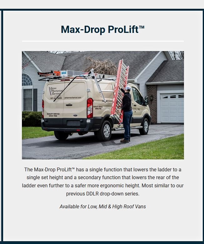 NEW Adrian Steel Max-drop prolift ladder racks for Ford Transit Mid ...