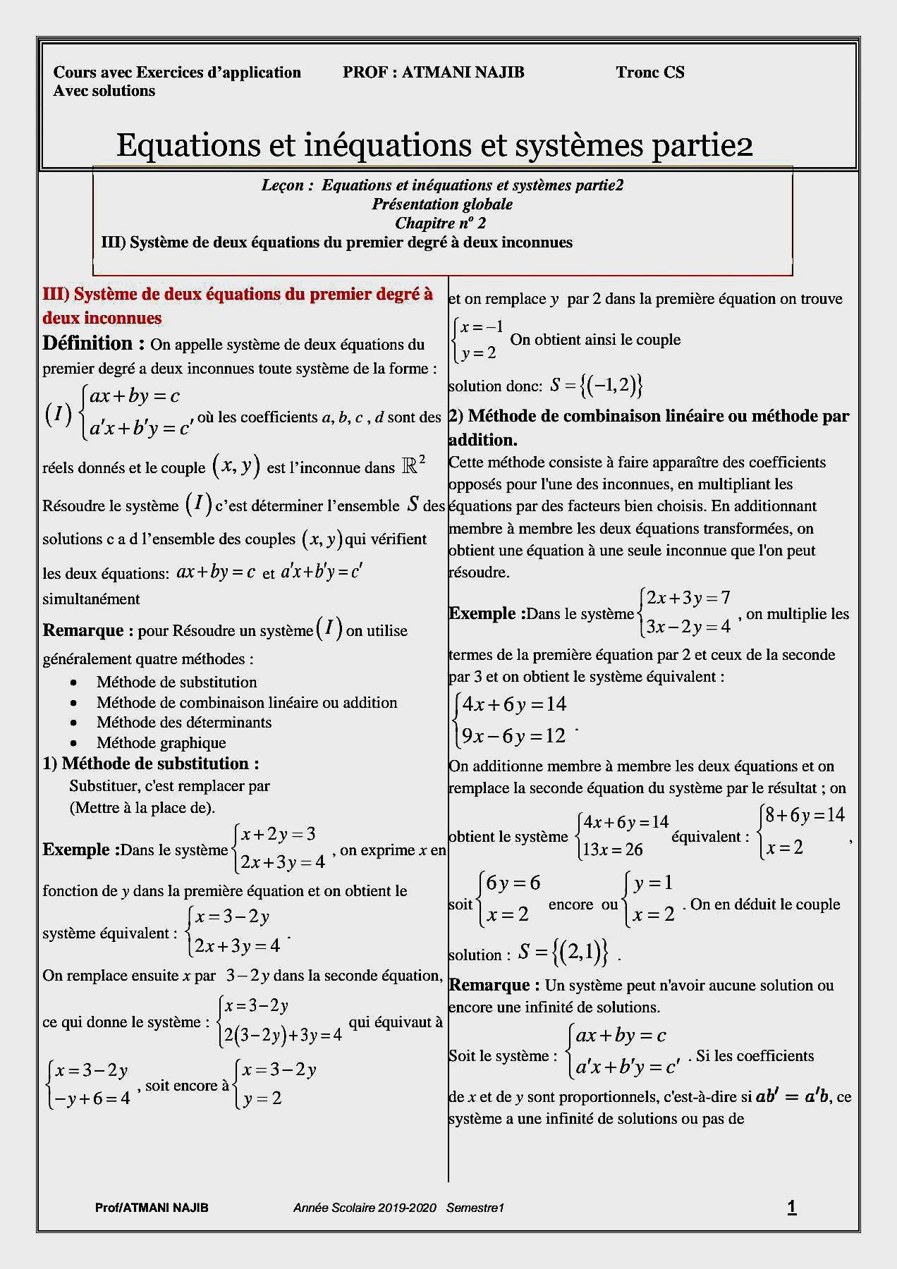 Maxi Maths 1AC 2AC 3AC TCS 1BAC BAC | Équations, inéquations et ...