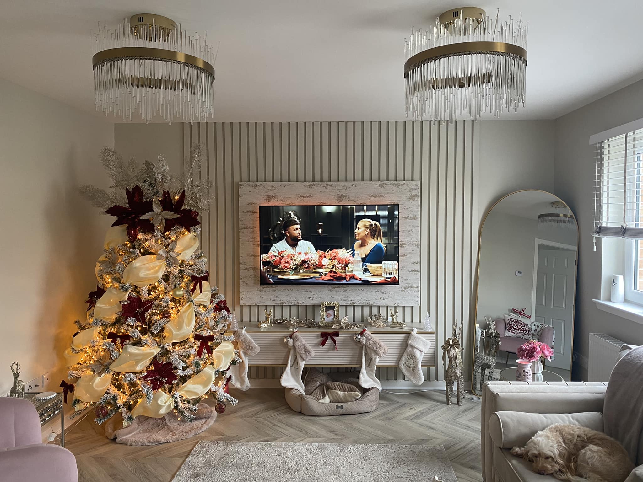 well dressed home christmas My livingroom media wall all for 🥰❤️ And green christmas tree ideas