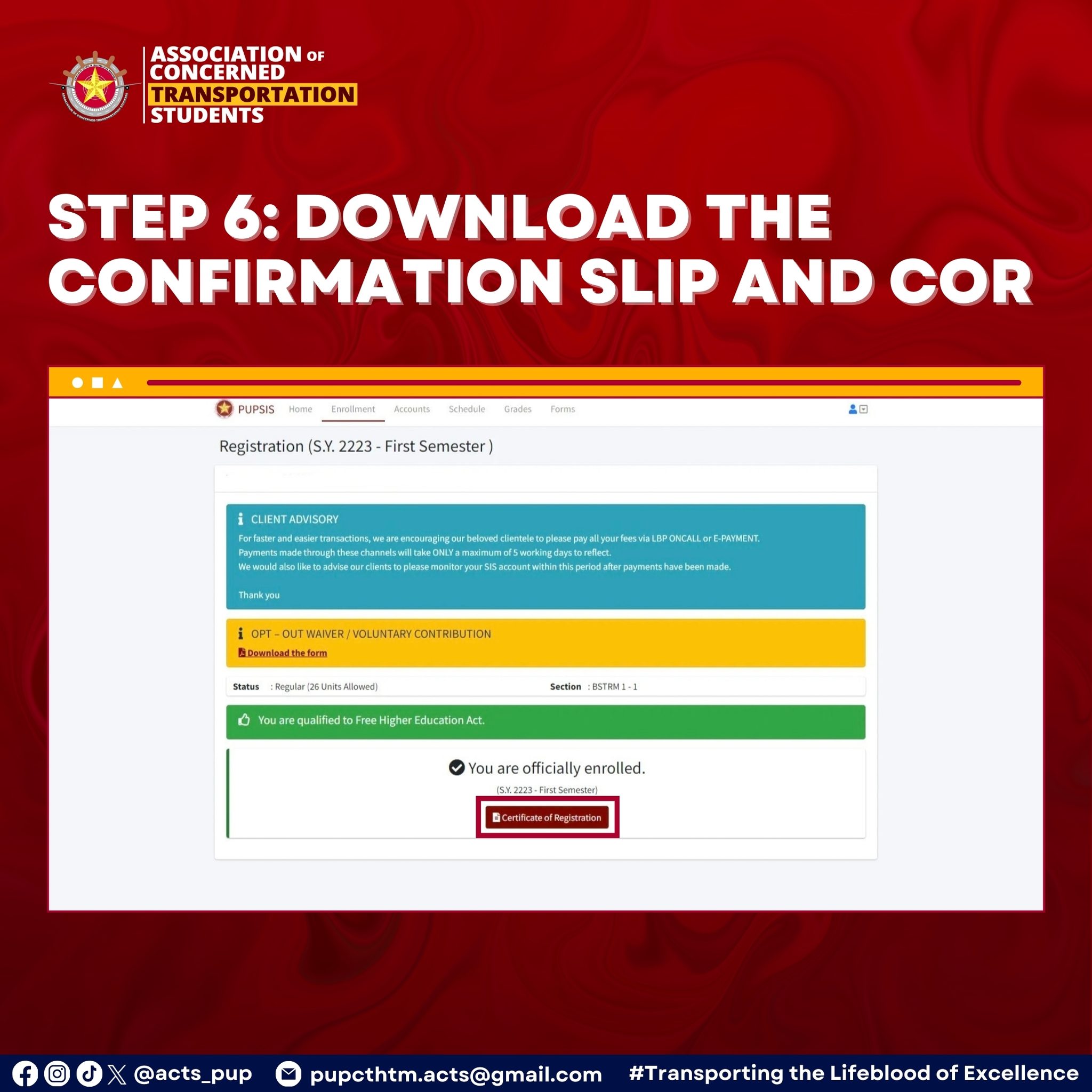 PUP - STEP 6: Download the Confirmation Slip and COR | Facebook
