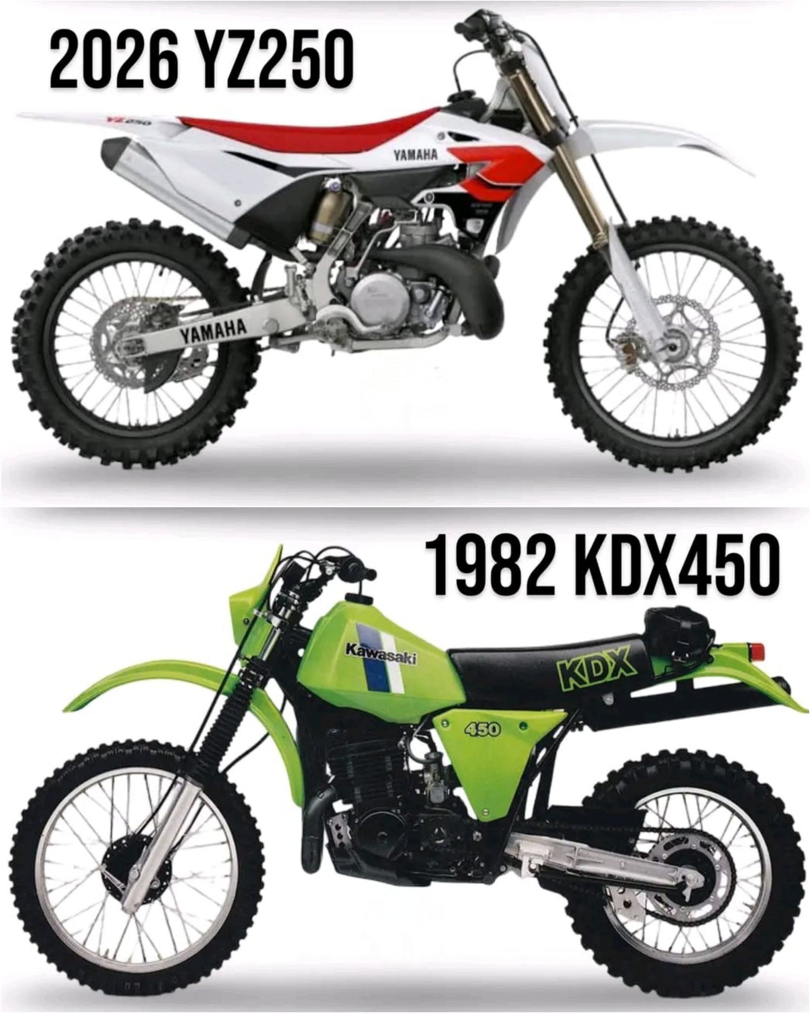 2026 YZ250 vs 1982 KDX450 dirt bikes