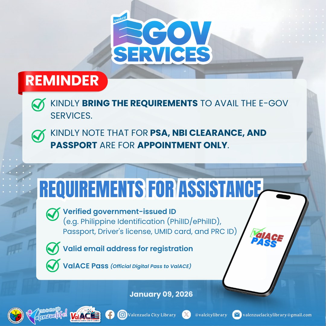 Reminder: ValACE e-Gov Services... - Valenzuela City Library | Facebook