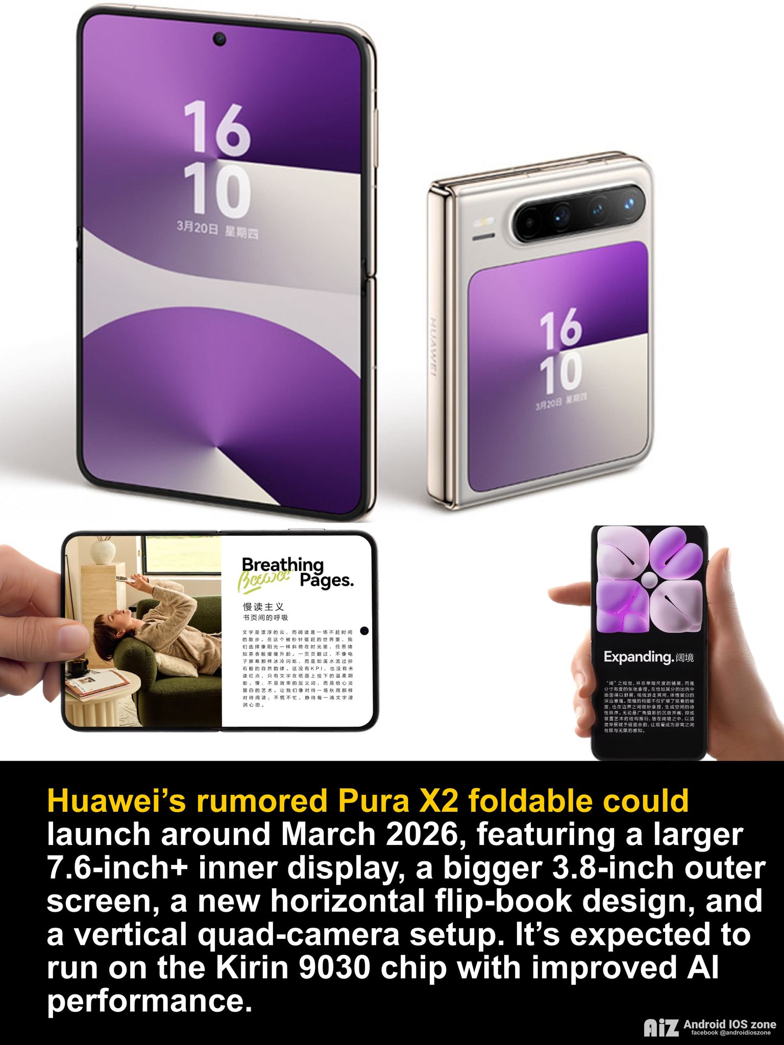 HUAWEI Pura X Max with 7.7″ horizontally foldable inner and 5.4 