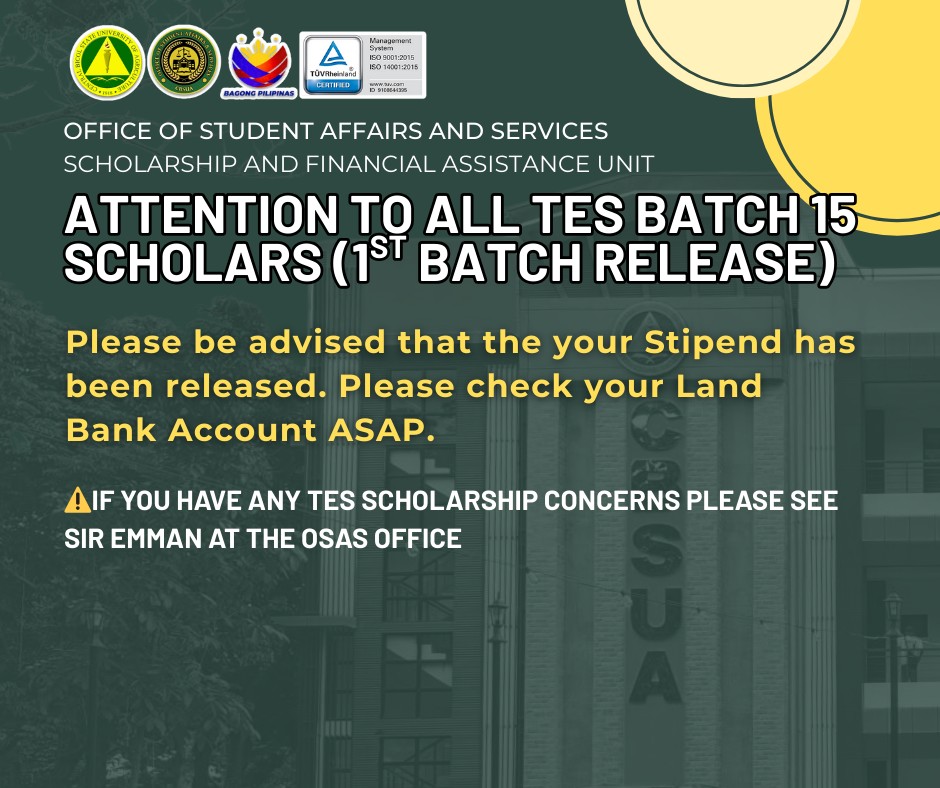 Office - ATTENTION TO ALL TES BATCH 15 SCHOLARS (1st Batch Release ...