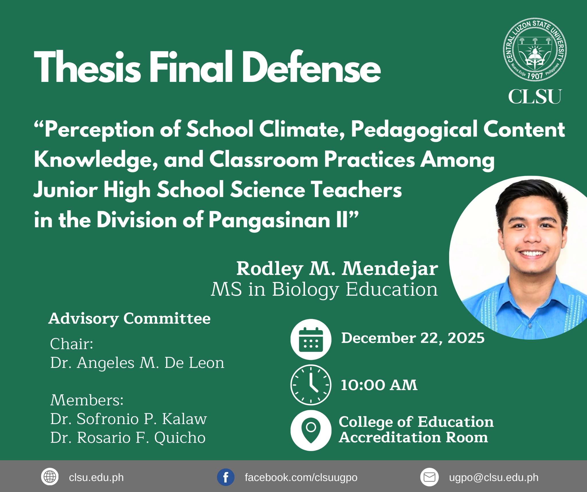 CLSU - 𝙋𝙪𝙗𝙡𝙞𝙘 𝘼𝙣𝙣𝙤𝙪𝙣𝙘𝙚𝙢𝙚𝙣𝙩: 𝙂𝙧𝙖𝙙𝙪𝙖𝙩𝙚 𝙏𝙝𝙚𝙨𝙞𝙨 𝘿𝙚𝙛𝙚𝙣𝙨𝙚 Who: RODLEY M ...