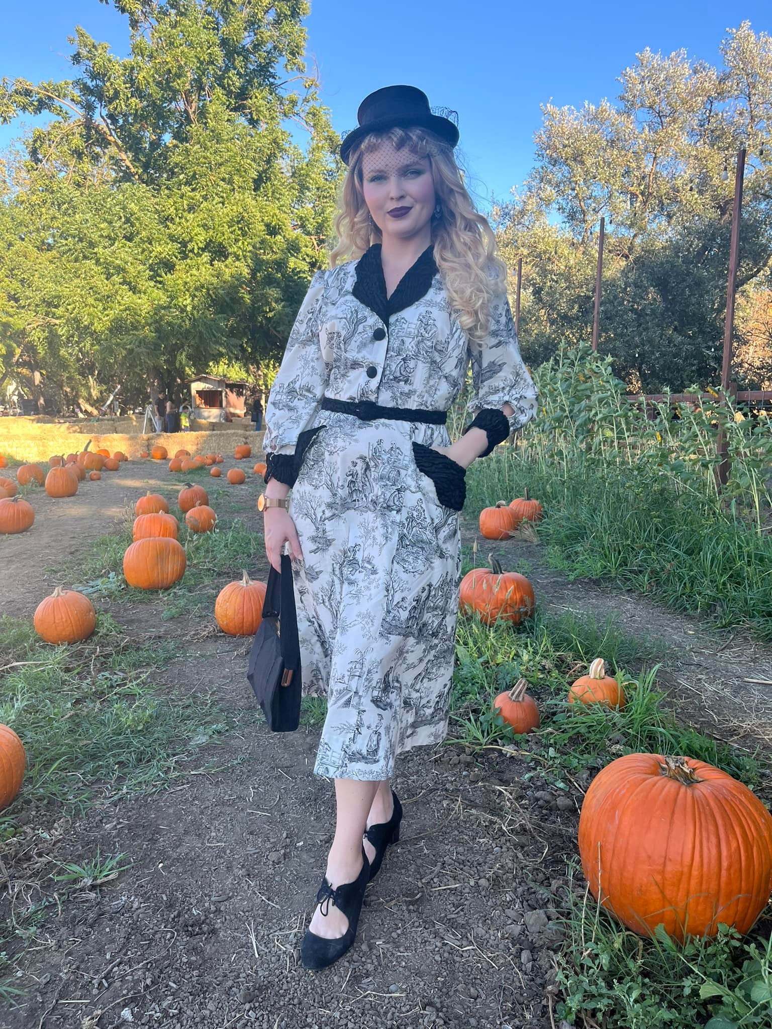 Vintage Witchy Dress with Skeleton Pattern