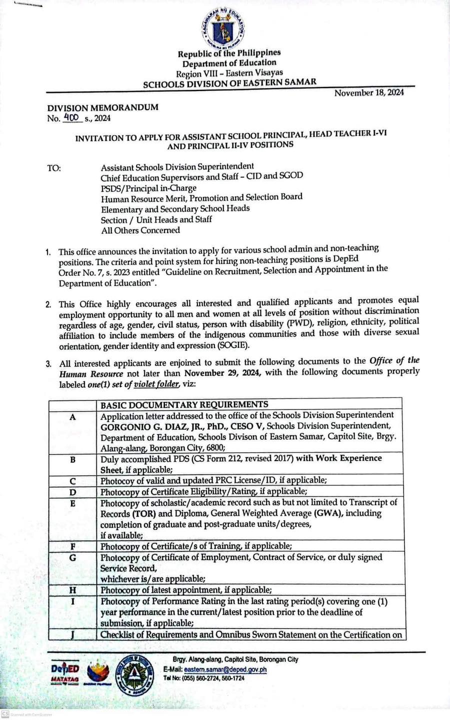👉Division Memorandum #400,... - DepEd TAYO Eastern Samar
