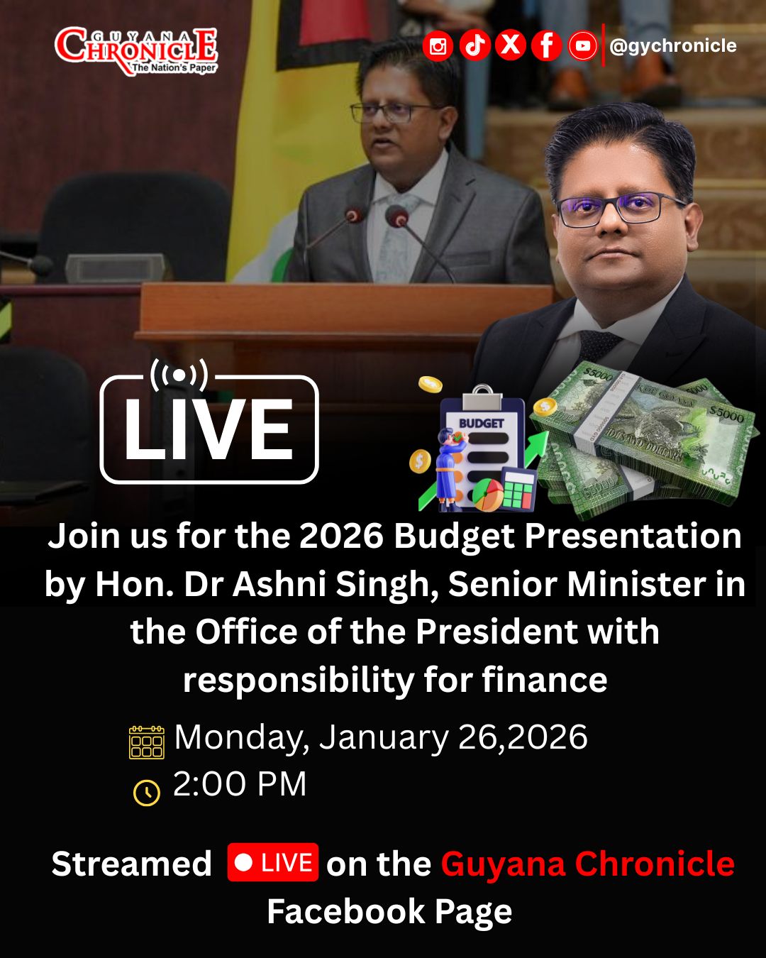 Guyana - #BUDGET2026| Tune in for live updates on Budget 2026 as Senior ...