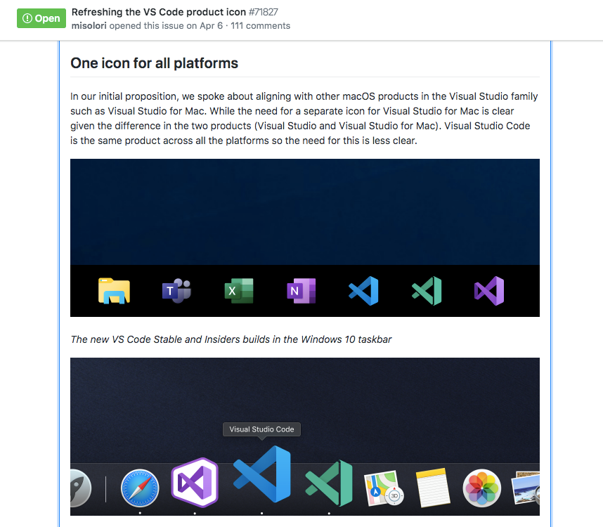 Visual - VSCode 新 Icon 終於拍板定案啦，可愛魚魚重出江湖，穩定版預計在六月上 ☺️ https://github.com ...