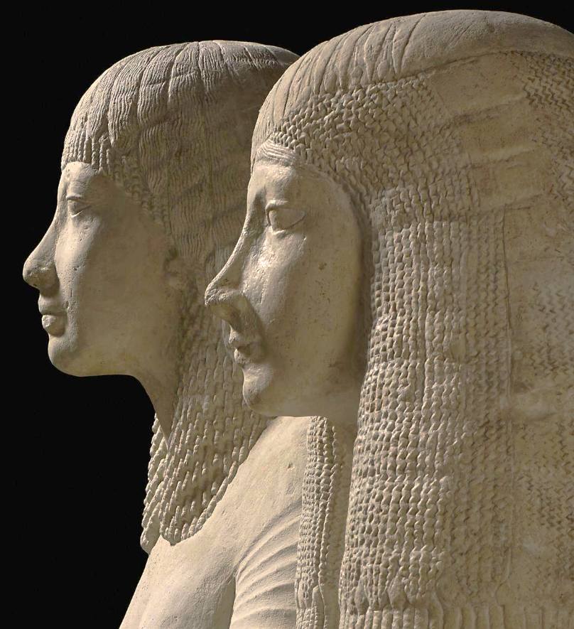 Egypt - Double-seated limestone statue of Horemheb & wife Amenia New ...
