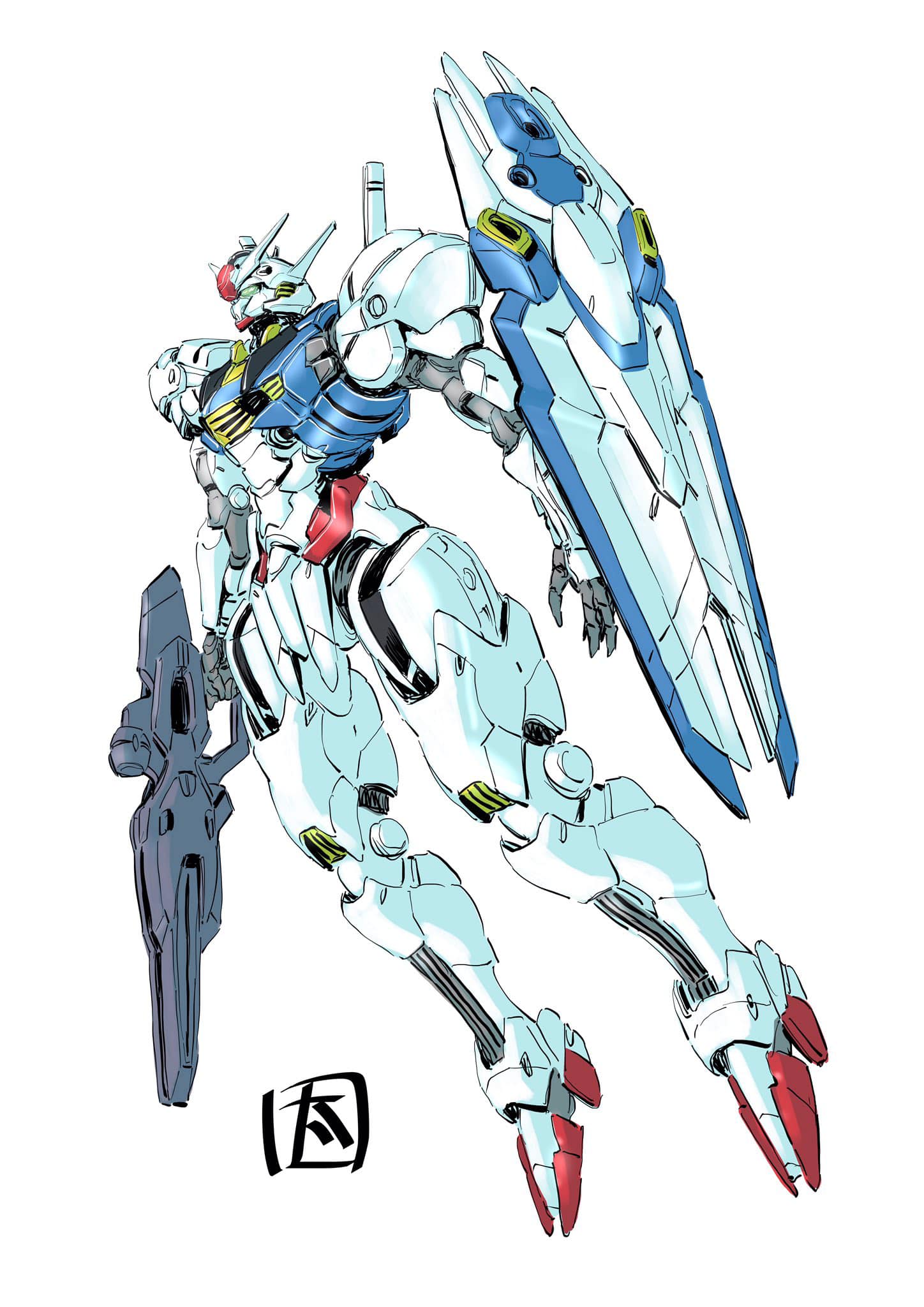 XVX-016 Gundam Aerial Illustration by animator Kazuya Sakamoto