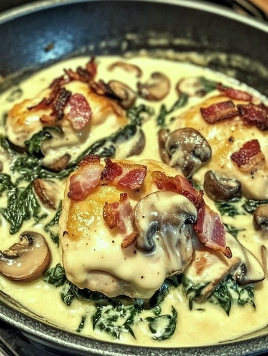 Riley's Best Recipes | 🍗 Smothered Chicken with Creamed Spinach, Bacon ...