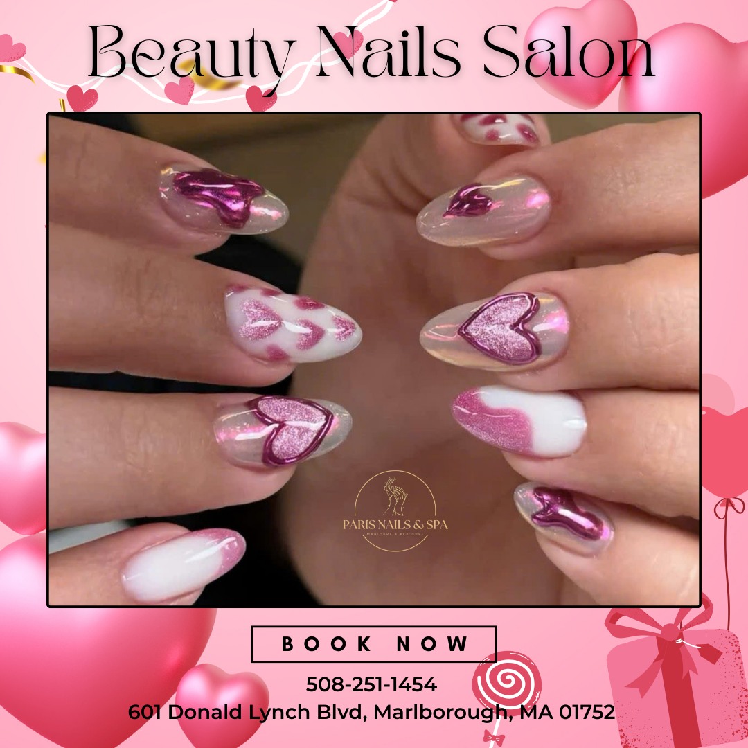 Shiny chrome hearts with soft pink tones ✨ A modern look with